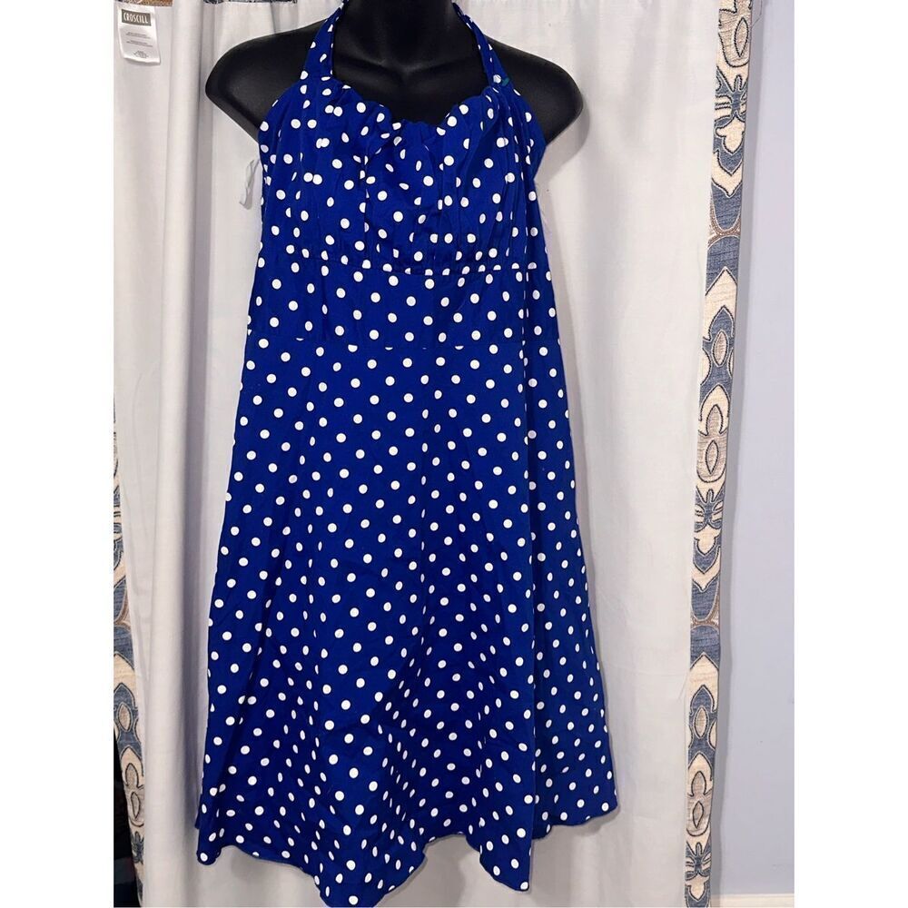 BEAUTIFUL Sara USA Vintage Polka Dot Halter Top Fit & Flare Dress Size medium bl